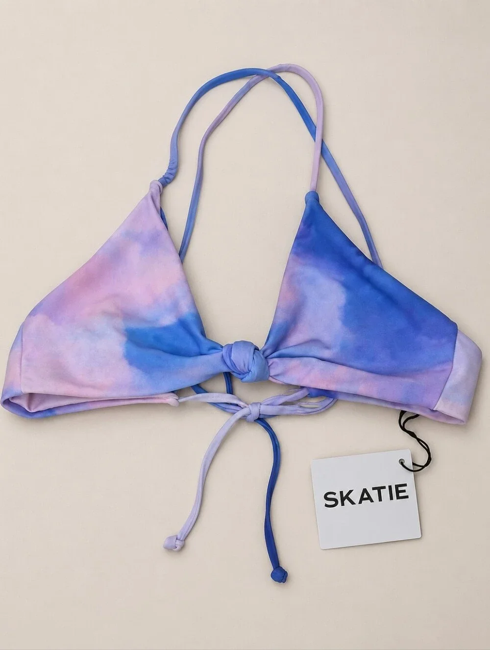 Skatie Sarah Tie Dye Dream Cloud Pink Blue Halter Bikini Top Size XS Barbiecore